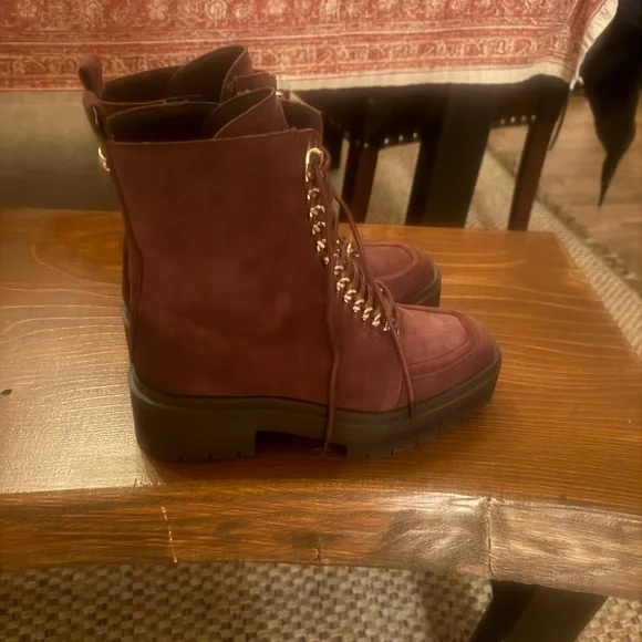 Sam Edelman Plum Suede Lace-Up Boots with Gold Accents - Picture 5 of 6